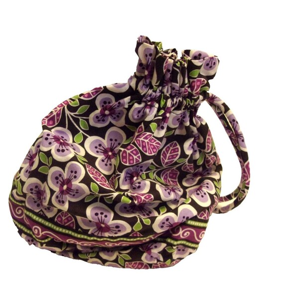 Vera Bradley Ditty Bag in Plum Petals Drawstring Closure Plastic Lining - Picture 1 of 8